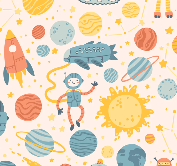 Papel pintado infantil soles y astronautas - TenVinilo