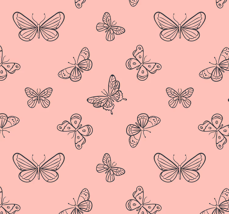 Papel pintado rosa con mariposas negras - TenVinilo