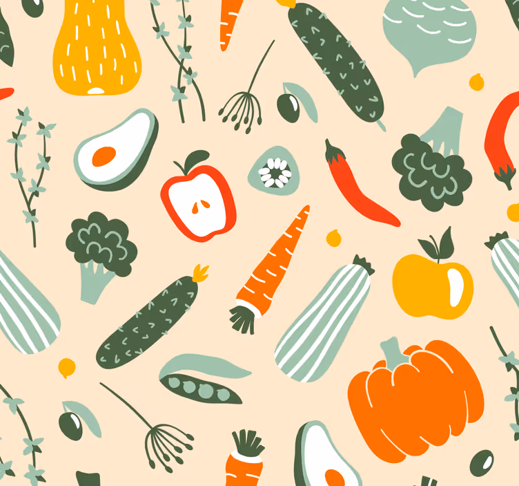 Papel pintado cocina alimentos coloridos - TenVinilo