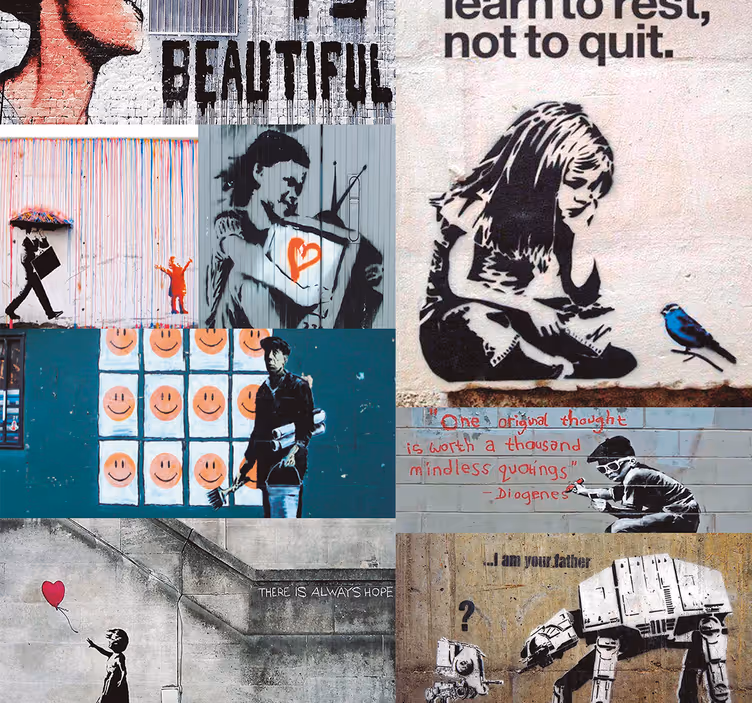Papel tapiz arte collage de graffiti urbano - TenVinilo