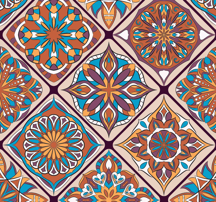 Papel tapiz azulejos patrón adornado inspirado en azulejos - TenVinilo