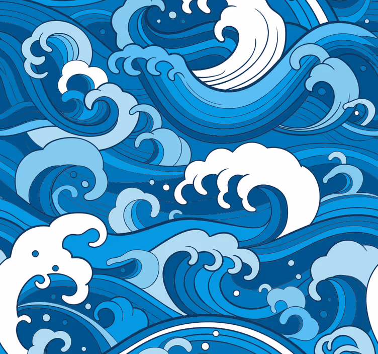 Papel tapiz azul patrón de olas del océano - TenVinilo