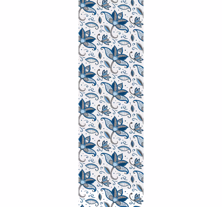 Papel tapiz hojas garabatos de flores azules - TenVinilo
