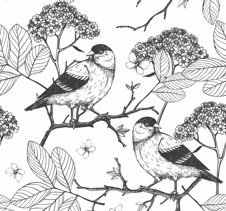 Papel de árbol árbol con pájaros y jaula. - TenVinilo