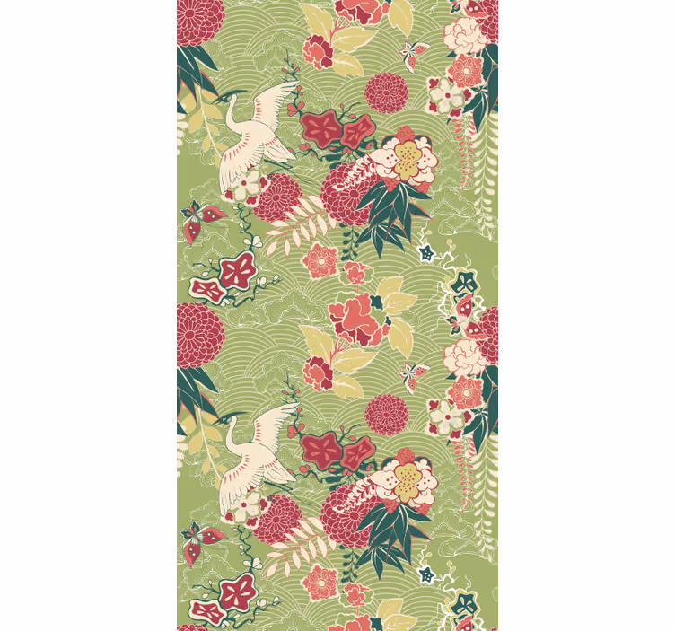 Papel tapiz flores motivo floral de grulla - TenVinilo