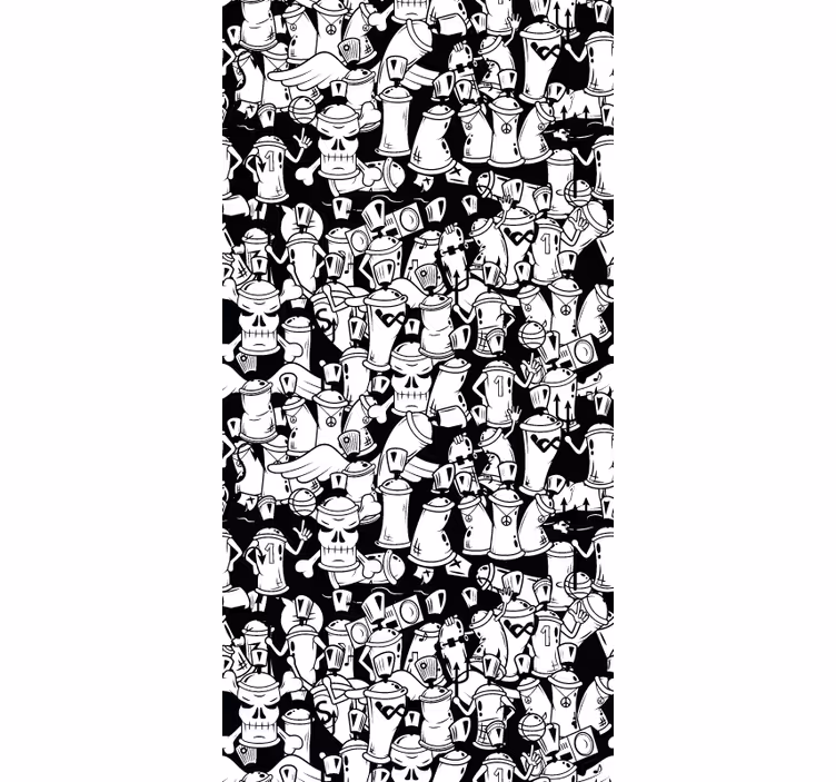 Papel pintado de arte Latas de graffiti en blanco y negro - TenVinilo