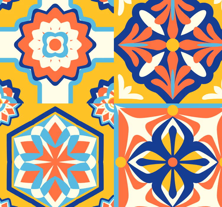 Papel tapiz azulejos fusión de azulejos geométricos - TenVinilo
