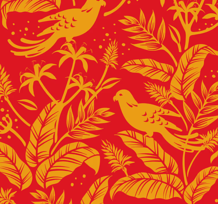Papel tapiz hojas motivo de pájaro botánico - TenVinilo