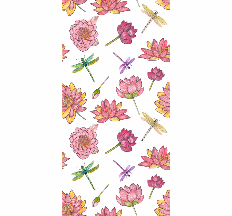 Papel pintado flores Lotos y libélulas - TenVinilo