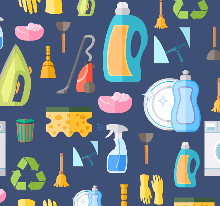 Papel pintado cocina Iconos sin costura de lavandería - TenVinilo