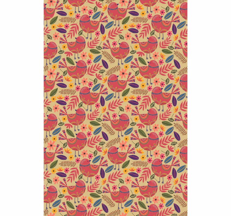 Papel tapiz floral aviar ornamental - TenVinilo