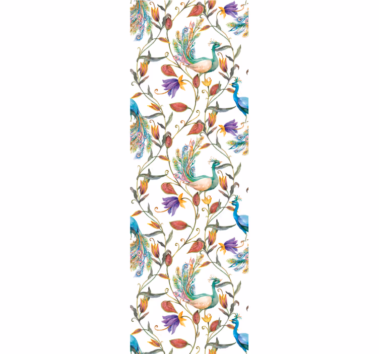 Papel tapiz ornamental motivo botánico de pavo real - TenVinilo