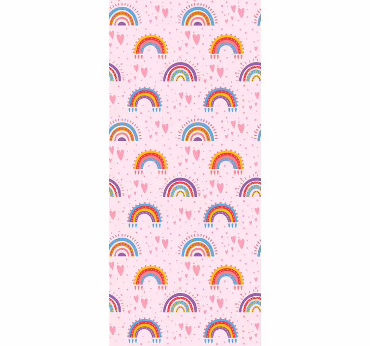 Papel pintado infantil Puntos rosados y arcoiris de colores - TenVinilo
