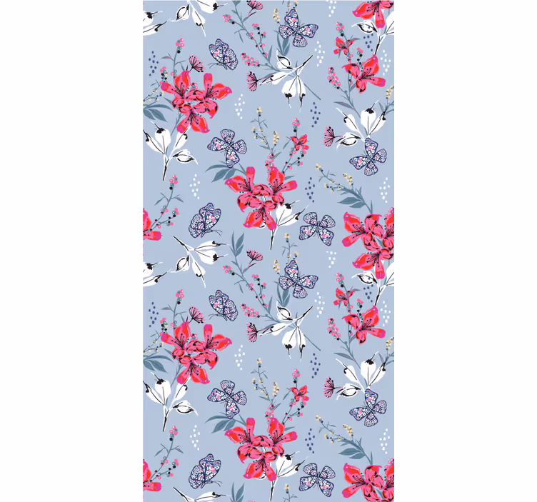 Papel tapiz flores diseño de mariposa floral - TenVinilo