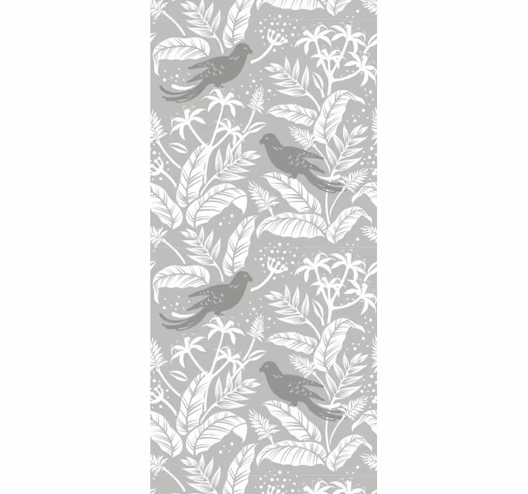 Papel tapiz hojas pájaros grises serenos - TenVinilo
