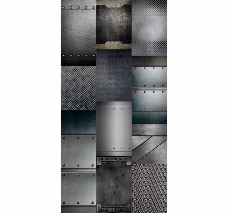 Papel pared 3D Patrón de bloques de metal negro - TenVinilo