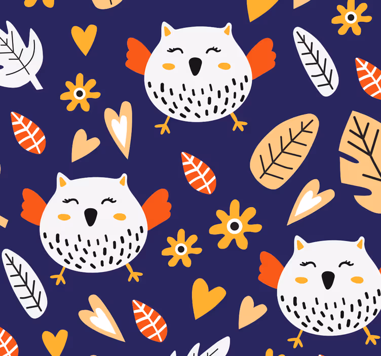 Papel tapiz pájaros patrón de naturaleza búho - TenVinilo