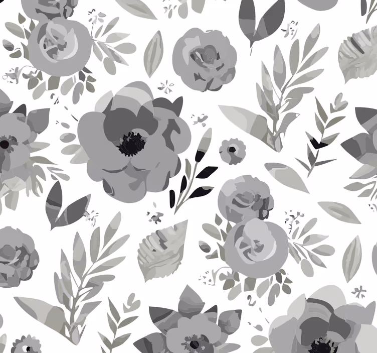 Papel tapiz gris flores de acuarela - TenVinilo
