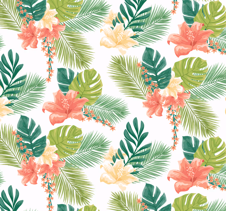 Papel tapiz naturaleza floración de follaje tropical - TenVinilo