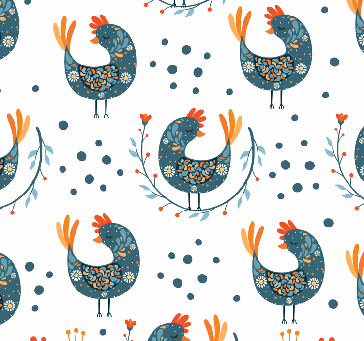 Papel tapiz animales motivo de gallo folklórico - TenVinilo