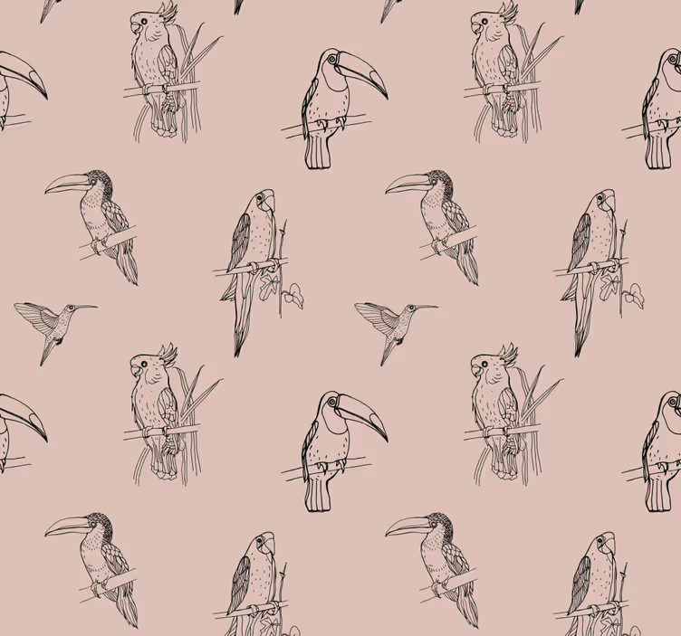 Papel tapiz pájaros motivo de dibujo aviar - TenVinilo