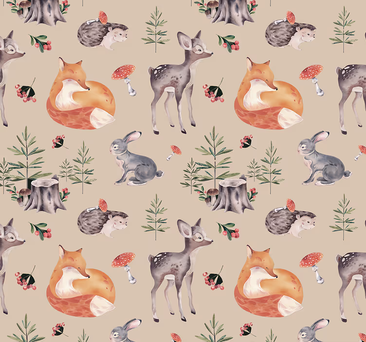 Papel tapiz animales patrón de bosque para niños - TenVinilo