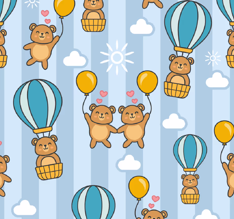 Papel tapiz bebé peluches de globos - TenVinilo