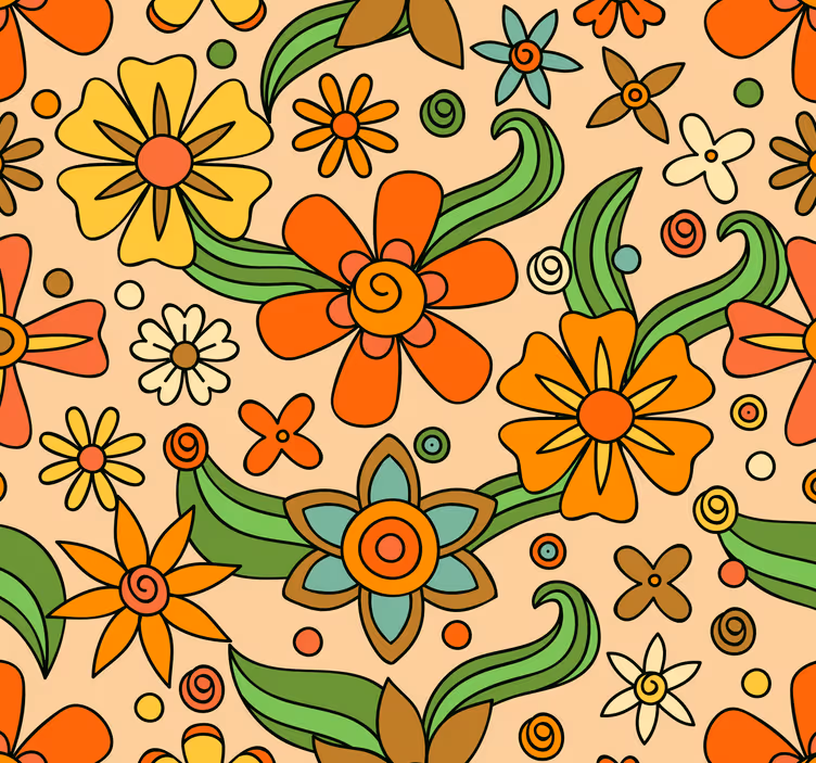 Papel pintado flores Flores doradas y amarillas de los 70 - TenVinilo