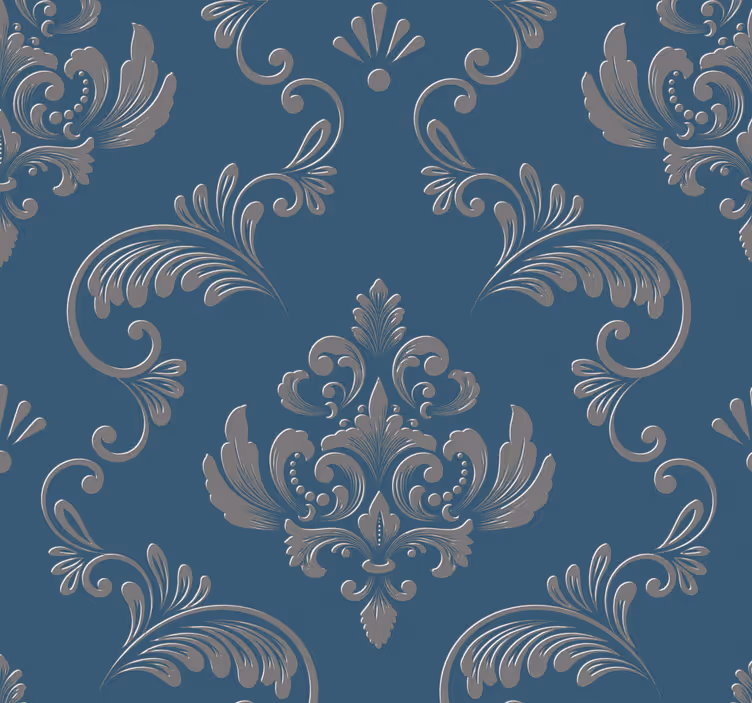 Papel pintado rústico Diseño barroco azul y dorado - TenVinilo