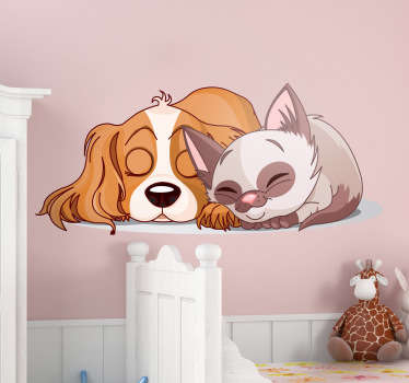 Pegatina infantil de perro y gato durmiendo