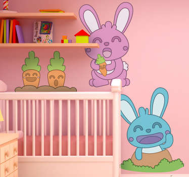 Sticker infantil conejos y zanahorias