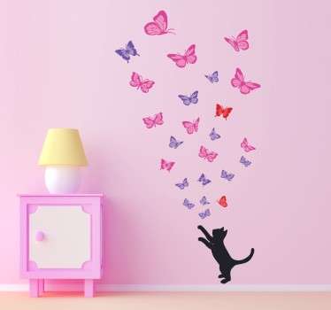 Vinilo adhesivo gato cazando mariposas