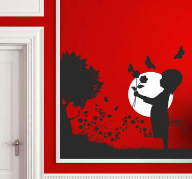 Vinilo decorativo nena mariposas atardecer