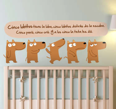 Vinilo infantil canción cinco lobitos