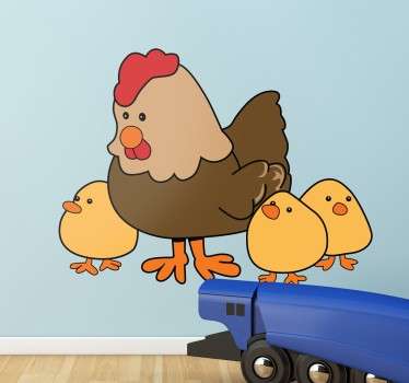 Vinilo infantil gallina y tres pollitos