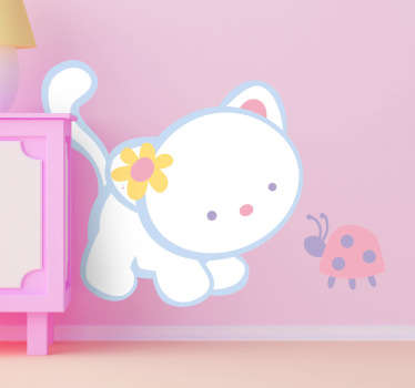 Vinilo infantil gatito y mariquita