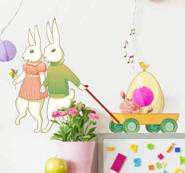 Vinilo infantil pareja conejos pascua
