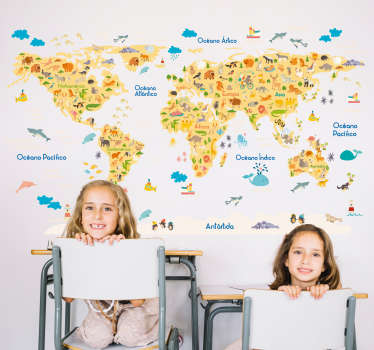 Vinilo mapa del mundo fauna