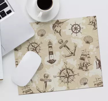 Mouse pad mapamundi elementos de brújula náutica - TenVinilo