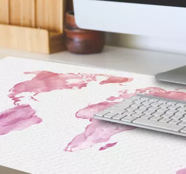 Mouse pad mapamundi mapa acuarela rosa - TenVinilo