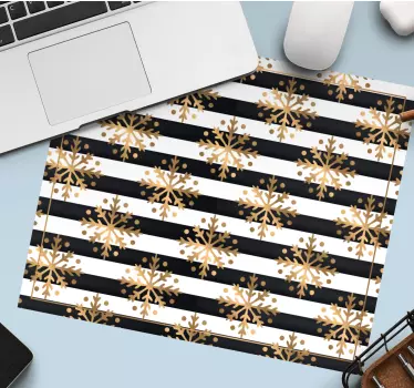 Mousepad navidad patrón de copos de nieve dorados - TenVinilo