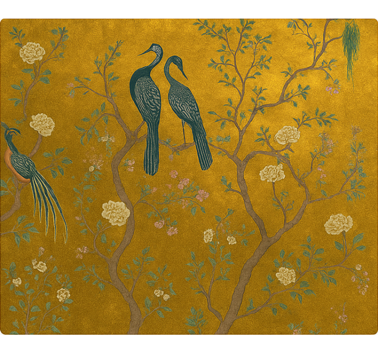 Persiana enrollable salón chinoiserie dorada adornada - TenVinilo