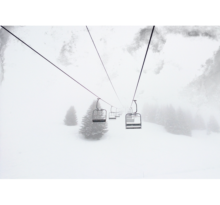 Persiana enrollable blanca fotografía de teleférico en nieve - TenVinilo