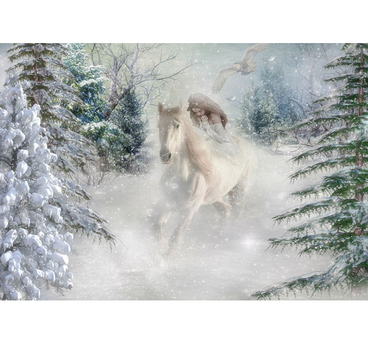 Persiana enrollable blanca fotomural de caballos en la nieve - TenVinilo