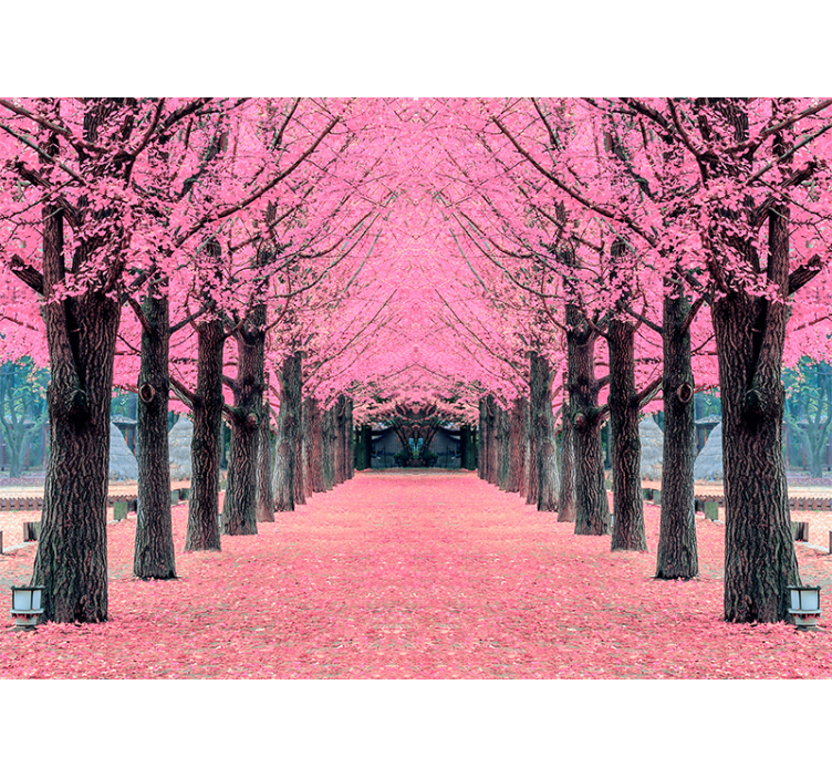 Persiana enrollable salón árboles rosas nami island - TenVinilo
