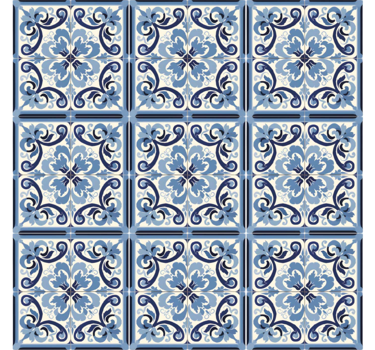 Persiana enrollable azul con estampado floral azul y blanco - TenVinilo