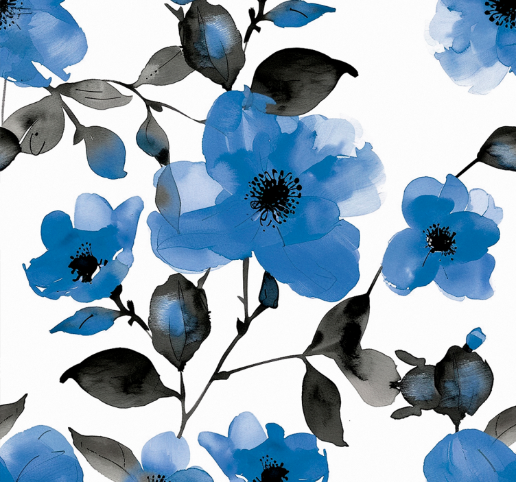 Persiana enrollable azul con patrón de amapolas azules - TenVinilo