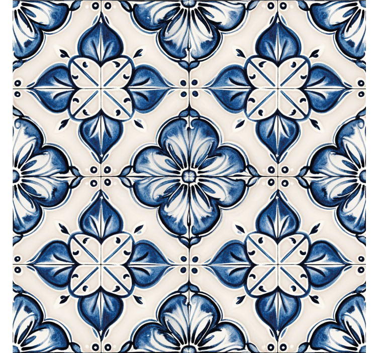 Persiana enrollable azul con patrón floral azul - TenVinilo