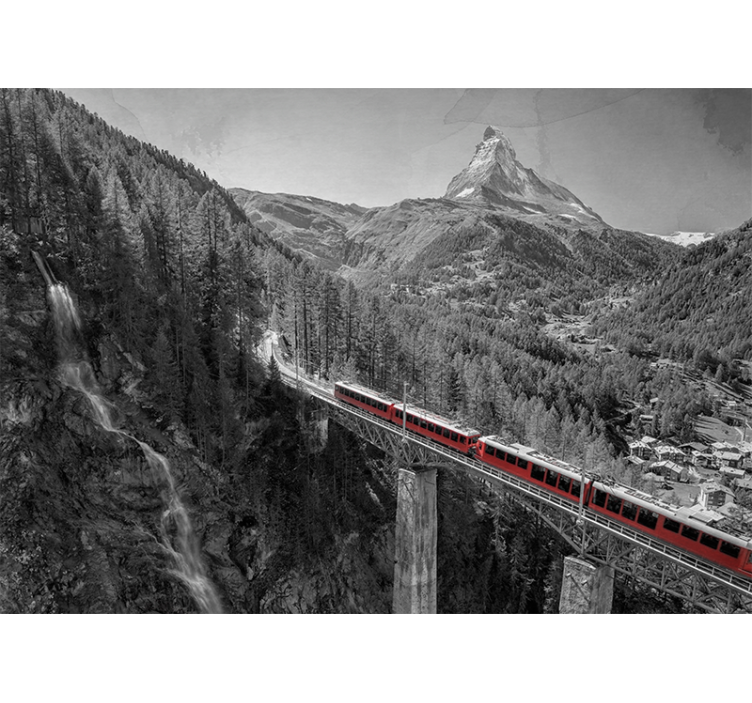 Persiana enrollable salón tren rojo en puente con matterhorn - TenVinilo