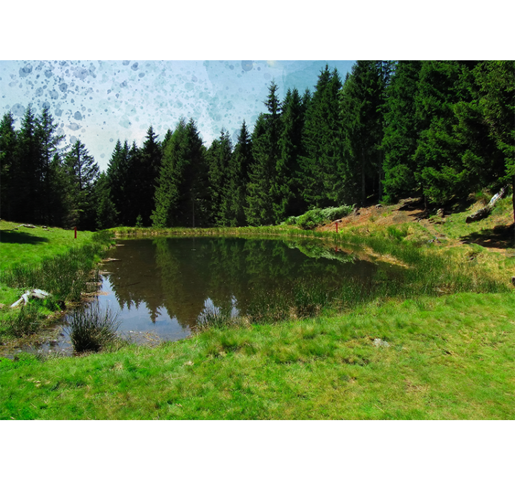 Persiana enrollable salón campo verde con árboles y lago - TenVinilo